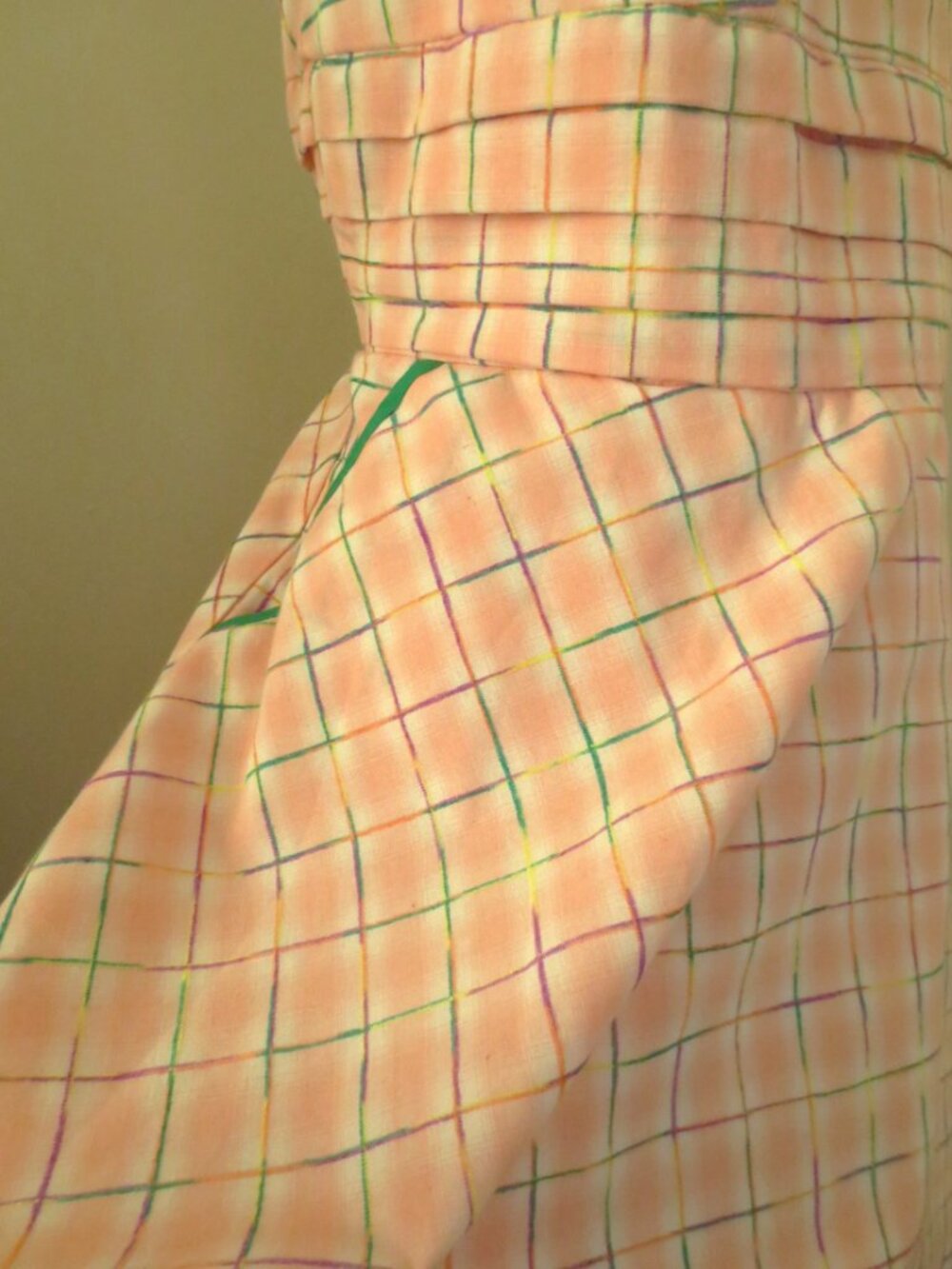 Unique Vintage Pink & Green Plaid Fit & Flare Cotton Dress - Picture 9 of 15